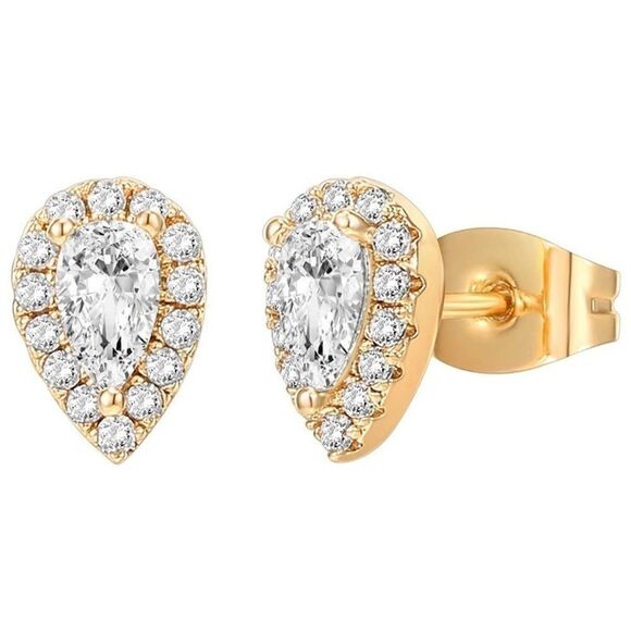 14k Gold Diamond Teardrop Post Earrings - Picture 1 of 5